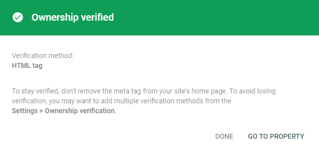 Google Search Console verifed
